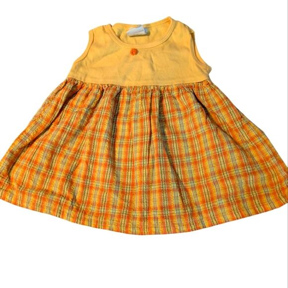 Y2k 90s Circo Yellow Orange Plaid Seersucker Daisy Flower Sundress Infant Girl - Picture 1 of 6